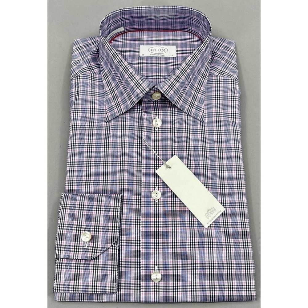 Eton Shirt Mens 15.75 40 Purple‎ Pink Plaid Contemporary Dress Long Sleeve NEW